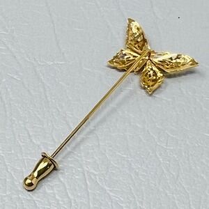 Vintage Stick Pin Butterfly Filigree Long Gold Tone Lapel Classic Style